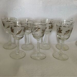 Libby Frosted Silver Leaf Foliage Wine Glass Set of 7 4 oz. VTG Fair Condition